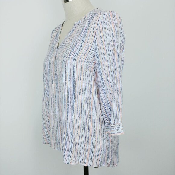 FDJ Popover Blouse Womens 10 V-Neck Speckled Stripe 3/4 Sleeve Jersey Knit - Picture 2 of 10